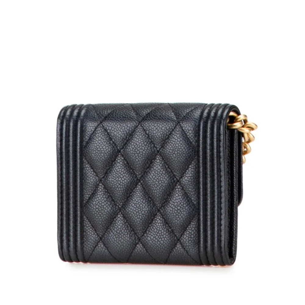 CHANEL Black Caviar Leather Logo Wallet